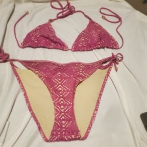 🔴BOGO HOT knitted pink overlay preowned in GUC BIKINI 👙XL